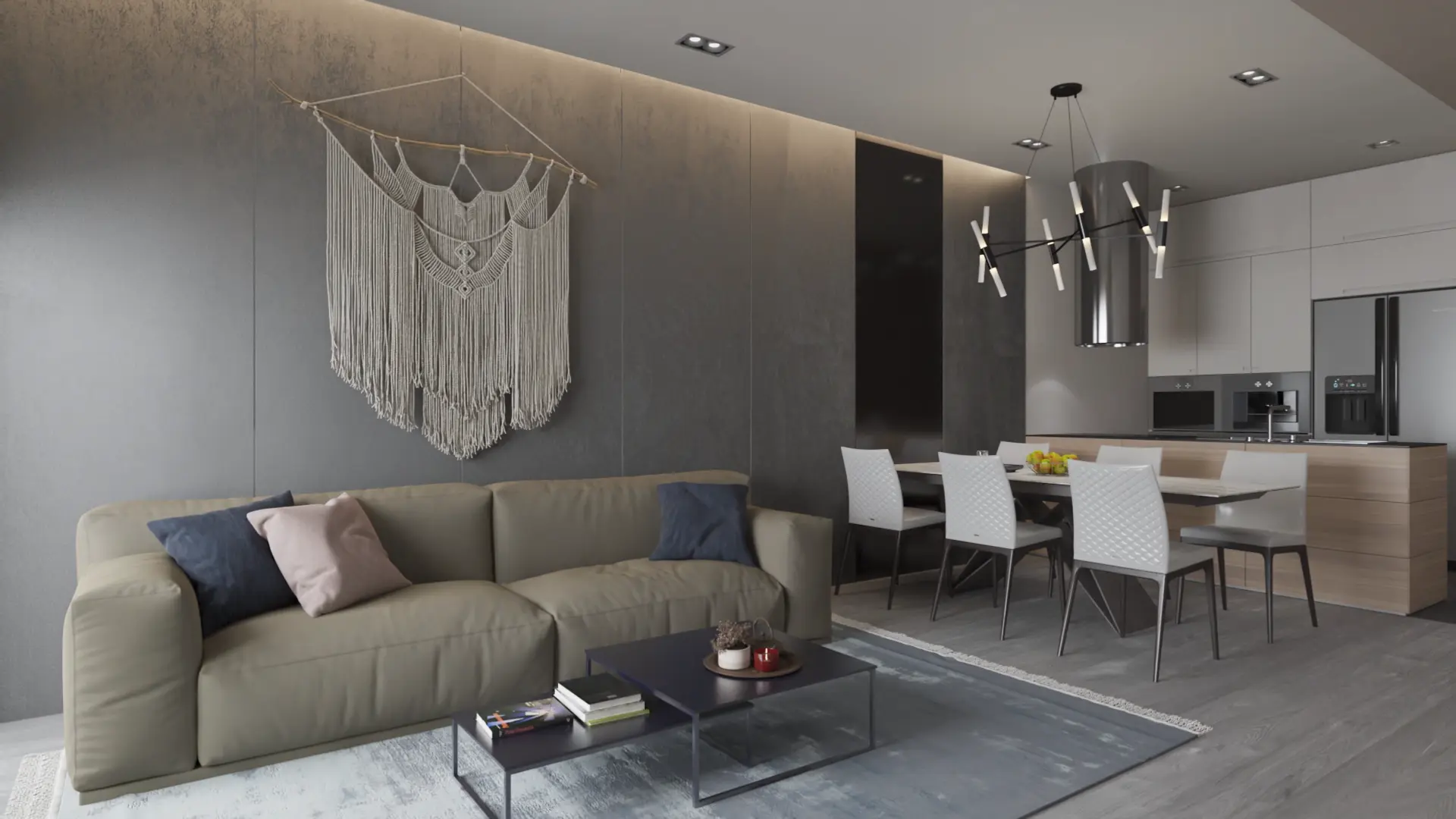 vista de sala y cocina del Proyecto Montero